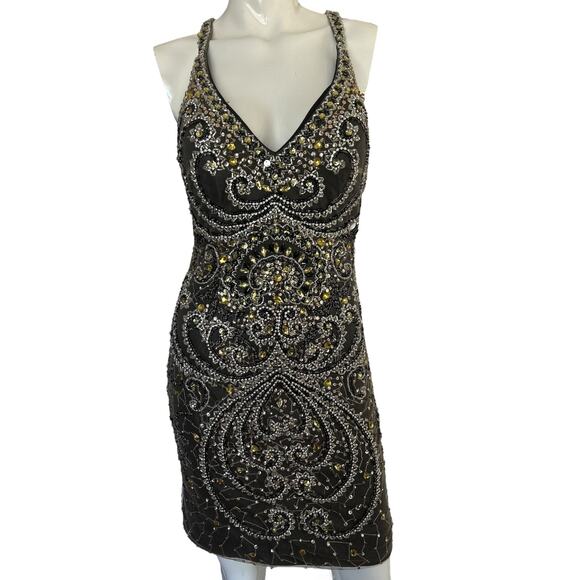 Atria Couture Black Mini Dress With Jewel Embellishments Size 8 - Picture 3 of 7